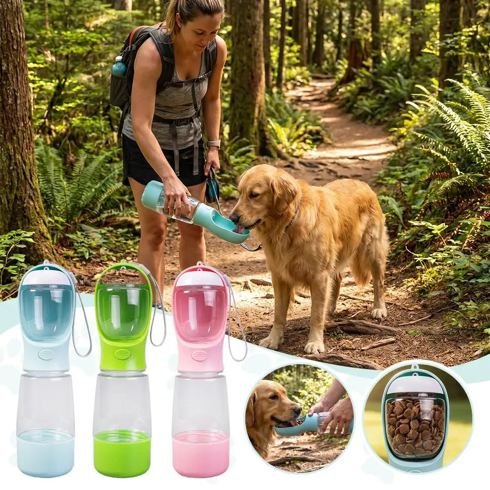 3-In-1 400Ml Portable Dog Water Bottle with Poop Bag Dispenser, Leak-Proof Pet Water & Food Bottle for Outdoor Walking, Hiking